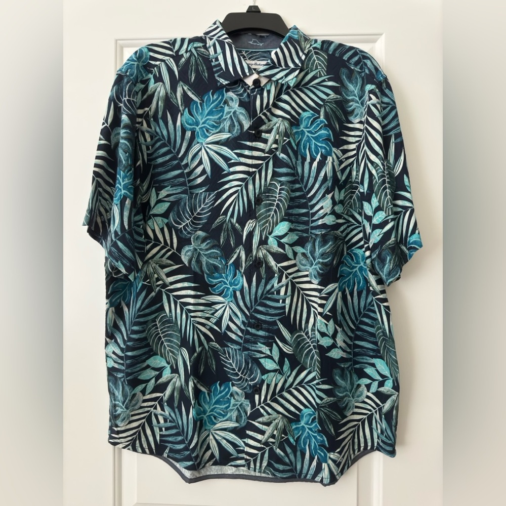 Tommy Bahama Blue and Green Leaf Print Men's Shirt